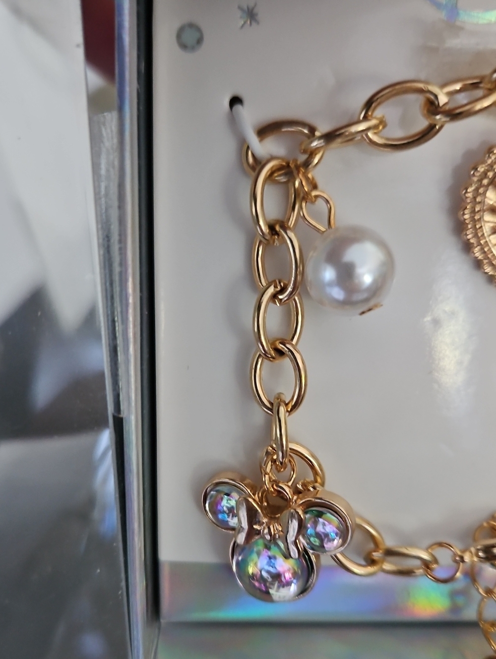 Disney Gold-Tone Charm Bracelet with Micky, Star & Pearl Charms, NIB, GIFTABLE! - Picture 4 of 7